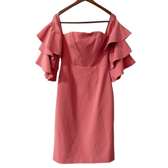 La Maison Talulah Pink Off the Shoulder Ruffle Sleeve Dress Women's Size Medium - Picture 2 of 12